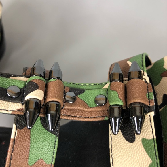 Pink Palms Camouflage Spike Buckle Ankle Wrap Block Rivets Wedge Sandals Size 7 - Picture 11 of 16